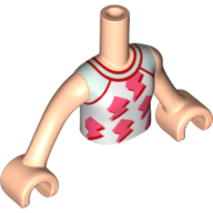 Lego Minidoll Torso Girl, White Shirt, Red/Coral Decorations print with Light Nougat Hands / Light Nougat