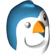 Lego Costume / Mask, Bird Penguin with White Face, Black Eyes and Orange Beak Print / Dark Azure