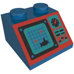Brick Sloped 45° 2 x 2 with Grid Screen, Shark, and Controls on Red Panel Print (Aquazone) / Blue