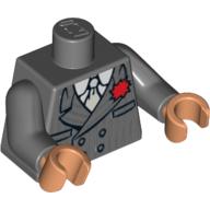 Lego Torso Suit Jacket with Pinstripes, Tie, Red Flower in Lapel Print, Dark Bluish Gray Arms, Nougat Hands / Dark Bluish Gray