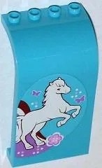 Panel 3 x 4 x 6 Curved Top with White Horse, Flower and Butterflies Pattern Model Right Side (Sticker) - Set 3186 / Medium Azure