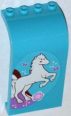 Lego Panel 3 x 4 x 6 Curved Top with White Horse, Flower and Butterflies Pattern Model Right Side (Sticker) - Set 3186