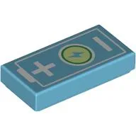Tile 1 x 2 with Battery, +/-, Lightning Bolt on Yellowish Green Background Print / Medium Azure