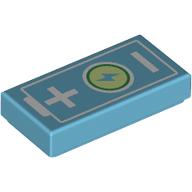 Lego Tile 1 x 2 with Battery, +/-, Lightning Bolt on Yellowish Green Background print