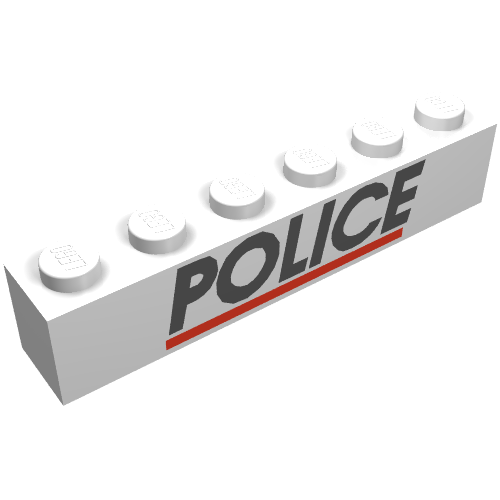 Lego Brick 1 x 6 with 'POLICE' and Red Line Print / White