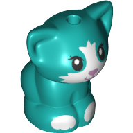 Lego Animal, Cat, Kitten Sitting with Medium Lavender Nose, White Face and Paws print / Dark Turquoise