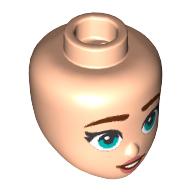 Lego Minidoll Head Dark Turquoise Eyes, Pink Lips print / Light Nougat