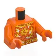 Torso, Yellow Flames, Belt, '4' in Yellow Circle Print, Orange Arms, Orange Hands / Orange