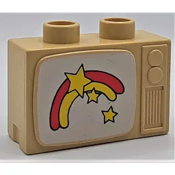 Duplo Television 1 x 2.5 x 1.3 with Rainbow and Stars Print / Tan