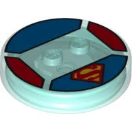 Function Brick Round 4 x 4 x 2/3 with 2 Studs and Yellow and Red Superman Logo Print / Trans-Light Blue
