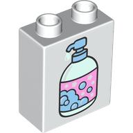Lego Duplo Brick 1 x 2 x 2 with Bottom Tube, Hand Soap Dispenser Print / White
