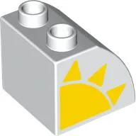 Duplo Brick 2 x 2 x 1 1/2 with Curved Top, Yellow Sun Print / White