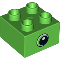 Lego Duplo Brick 2 x 2 with Eye, White Sclera and Spot in Pupil on both sides Print / Bright Green