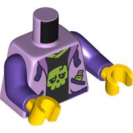 Lego Torso, Jacket, Dark Purple Pockets, Laces, Black Shirt with Lime Skull print, Dark Purple Arms, Yellow Hands / Lavender