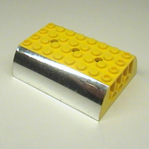 Lego Brick Curved 8 x 6 x 2 Double with Chrome Silver Sides Print / Yellow