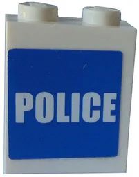 Brick 1 x 2 x 2 with Inside Axle Holder with White 'POLICE' on Blue Background Pattern (Sticker) - Set 7498
