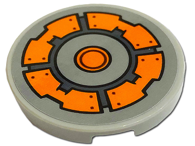 Lego Tile, Round 3 x 3 with Orange Circle and Ring of Armor Plates with Rivets Pattern (Sticker) - Set 76193