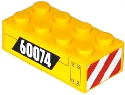 Brick 2 x 4 with '60074' and Hatch and Red and White Danger Stripes on End Pattern Left (Stickers) - Set 60074