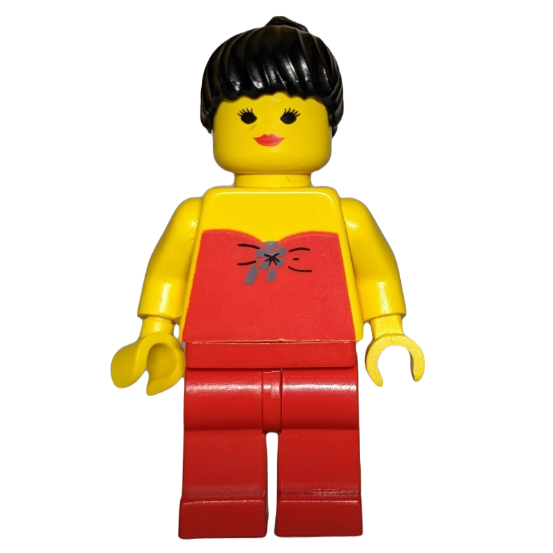 Lego Woman, Red Halter Top, Red Legs, Black Ponytail Hair
