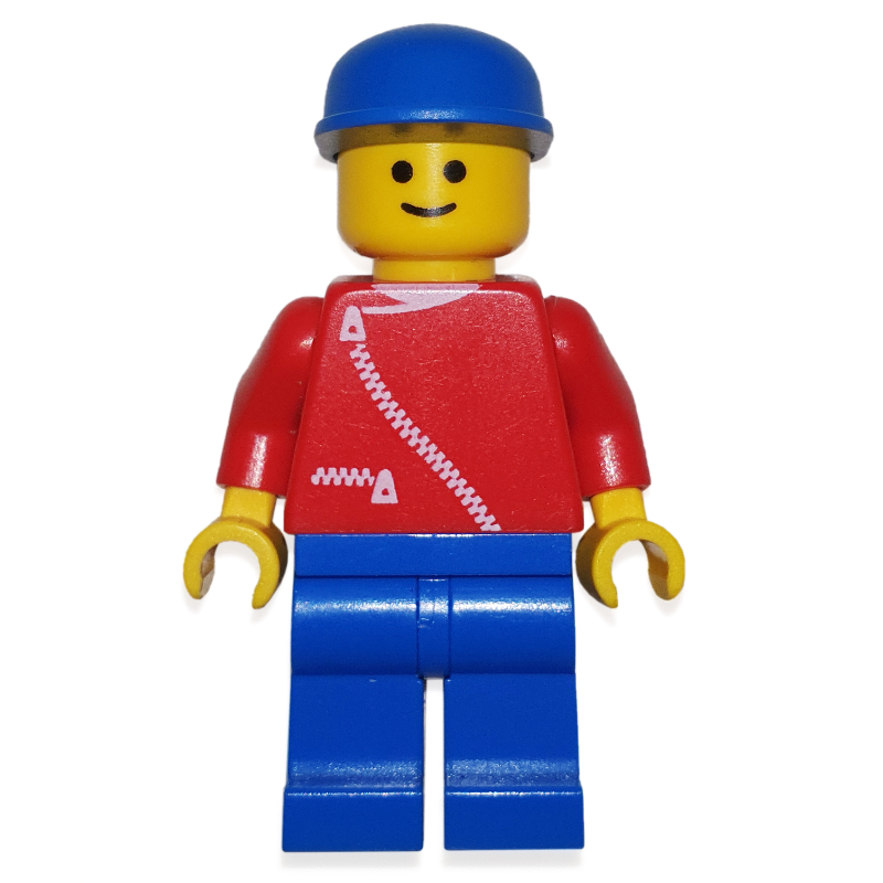 Lego Man, Red Jacket with Zipper and Pockets, Blue Legs, Blue Cap