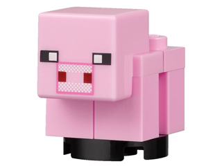 Lego Minecraft Pig, Baby (White Snout with Dark Pink Outline) - Brick Built