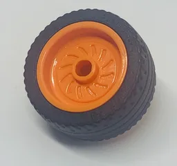 Wheel 18mm D. x 12mm with Axle Hole and Stud with Black Tire 24 x 12 Low (18976 / 18977) / Orange