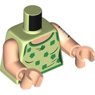 Lego Torso, Shirt, Green Flowers, Trim, White Bandage on Arm print, Light Nougat Arms and Hands / Yellowish Green