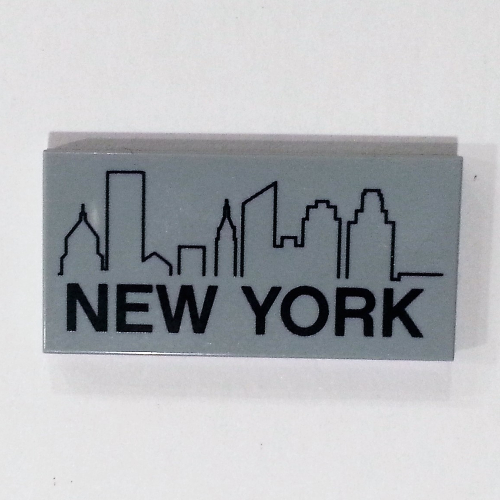 Lego Tile 2 x 4 with City Skyline and 'NEW YORK' Print (Magnet 853600) / Light Bluish Gray