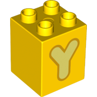 Lego Duplo Brick 2 x 2 x 2 with Bright Light Yellow 'Y' Print / Yellow