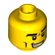 Lego Minifig Head Karate Master, Thick Eyebrows, Cheek Lines and Furrowed Brow Print [Blocked Open Stud] / Yellow