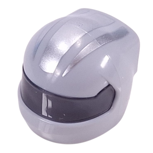 Lego Helmet, Formula 1 with Trans-Black Visor pattern and Silver Stripes print / Light Bluish Gray