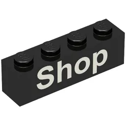 Brick 1 x 4 with White 'Shop' Print / Black