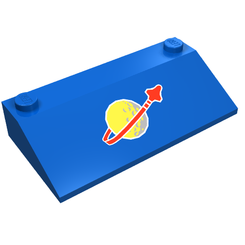 Lego Brick Sloped 33° 3 x 6 with Small Classic Space Logo Print / Blue