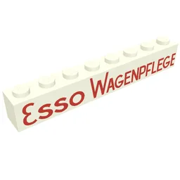Brick 1 x 8 with 'ESSO WAGENPFLEGE' Red Print / White