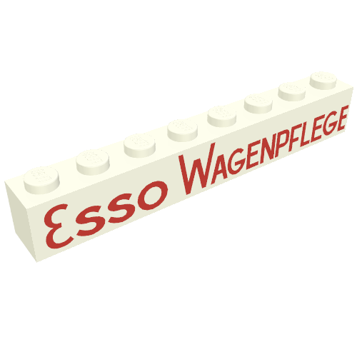 Lego Brick 1 x 8 with 'ESSO WAGENPFLEGE' Red Print / White