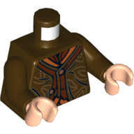Lego Torso Robe with Dark Red Trim Print, Dark Brown Arms, Light Nougat Hands / Dark Brown