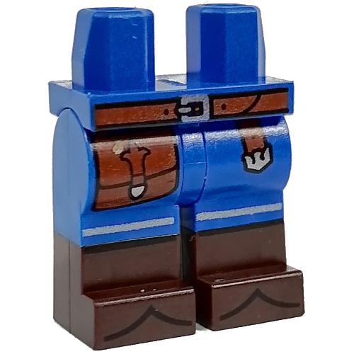 Lego Hips with Blue Legs and Dark Brown Boots Pattern, Reddish Brown Belt, Pocket Print / Blue