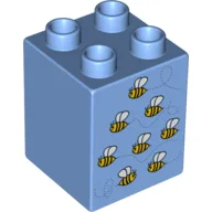 Duplo Brick 2 x 2 x 2 with 8 Bees Print / Medium Blue