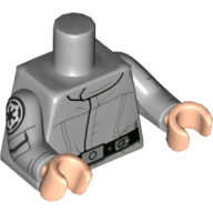Lego Torso Jacket, Black Seam Lines, Black Belt with Silver Buckles Print, Light Bluish Gray Arms with Insignia Print, Light Nougat Hands / Light Bluish Gray