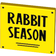 Lego Road Sign Clip-on 2 x 2 Square with 'RABBIT SEASON'' print / Yellow