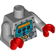 Torso, Robot with Silver Rivets, Yellow Gauges, Red Knobs and Yellow Screen Print, Light Bluish Gray Arms, Red Hands / Light Bluish Gray