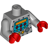 Lego Torso Robot with Silver Rivets, Yellow Gauges, Red Knobs and Yellow Screen Print, Light Bluish Gray Arms, Red Hands / Light Bluish Gray