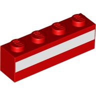 Lego Brick 1 x 4 with White Stripe print / Red
