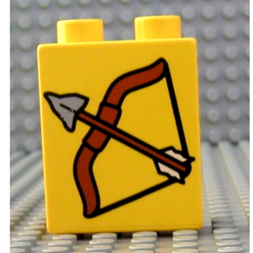 Lego Duplo Brick 1 x 2 x 2 with Bow and Arrow Print / Yellow