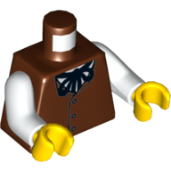 Lego Torso Vest with 3 Buttons and Black String Tie Print, White Arms, Yellow Hands / Reddish Brown