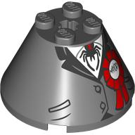 Lego Cone 4 x 4 x 2, Axle Hole with Suit, Jacket, Black Collar, Spider Tie, White Shirt, Red Ribbon print / Dark Bluish Gray