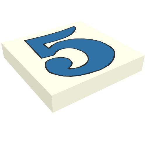 Lego Tile 2 x 2 with Number 5 Blue print / White