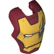 Lego Headwear Accessory Visor Top Hinge, Rounded, with Gold Armor with White Eyes, Scratch Print (Iron Man) / Dark Red