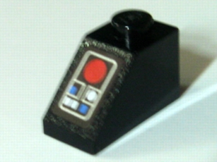 Lego Slope 45 2 x 1 with Blue and White Buttons and Large Red Circle Pattern (Sticker) - Set 10188