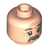 Lego Minifig Head Grandpa Joe, Dark Bluish Grey Eyebrows, Moustache, Nougat Wrinkles, Tired / Happy / Light Nougat